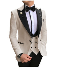 Load image into Gallery viewer, Men Suits 3 Pieces Slim Fit Business Suits Groom Champagne Noble Grey White Tuxedos for Formal Wedding suit (Blazer+Pants+Vest)