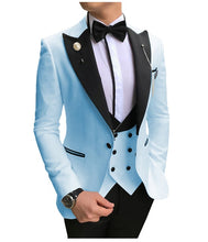 Load image into Gallery viewer, Men Suits 3 Pieces Slim Fit Business Suits Groom Champagne Noble Grey White Tuxedos for Formal Wedding suit (Blazer+Pants+Vest)