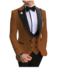 Load image into Gallery viewer, Men Suits 3 Pieces Slim Fit Business Suits Groom Champagne Noble Grey White Tuxedos for Formal Wedding suit (Blazer+Pants+Vest)