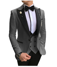 Load image into Gallery viewer, Men Suits 3 Pieces Slim Fit Business Suits Groom Champagne Noble Grey White Tuxedos for Formal Wedding suit (Blazer+Pants+Vest)