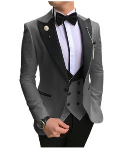 Men Suits 3 Pieces Slim Fit Business Suits Groom Champagne Noble Grey White Tuxedos for Formal Wedding suit (Blazer+Pants+Vest)