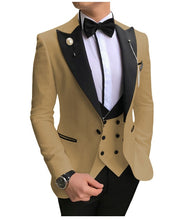 Load image into Gallery viewer, Men Suits 3 Pieces Slim Fit Business Suits Groom Champagne Noble Grey White Tuxedos for Formal Wedding suit (Blazer+Pants+Vest)