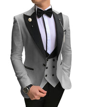 Load image into Gallery viewer, Men Suits 3 Pieces Slim Fit Business Suits Groom Champagne Noble Grey White Tuxedos for Formal Wedding suit (Blazer+Pants+Vest)