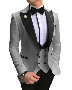 Men Suits 3 Pieces Slim Fit Business Suits Groom Champagne Noble Grey White Tuxedos for Formal Wedding suit (Blazer+Pants+Vest)