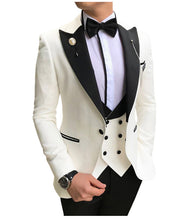 Load image into Gallery viewer, Men Suits 3 Pieces Slim Fit Business Suits Groom Champagne Noble Grey White Tuxedos for Formal Wedding suit (Blazer+Pants+Vest)