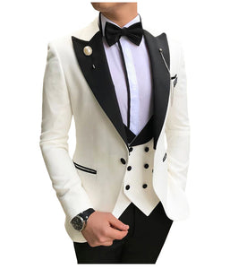 Men Suits 3 Pieces Slim Fit Business Suits Groom Champagne Noble Grey White Tuxedos for Formal Wedding suit (Blazer+Pants+Vest)