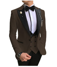 Load image into Gallery viewer, Men Suits 3 Pieces Slim Fit Business Suits Groom Champagne Noble Grey White Tuxedos for Formal Wedding suit (Blazer+Pants+Vest)