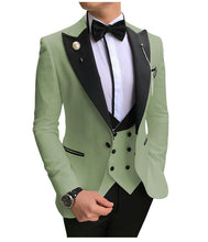 Load image into Gallery viewer, Men Suits 3 Pieces Slim Fit Business Suits Groom Champagne Noble Grey White Tuxedos for Formal Wedding suit (Blazer+Pants+Vest)