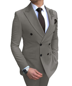 2019 New Beige Men's Suit 2 Pieces Double-breasted Notch Lapel Flat Slim Fit Casual Tuxedos For Wedding(Blazer+Pants)