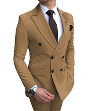 Load image into Gallery viewer, 2019 New Beige Men&#39;s Suit 2 Pieces Double-breasted Notch Lapel Flat Slim Fit Casual Tuxedos For Wedding(Blazer+Pants)