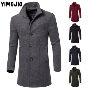 YIMOJIO Coat Men Casual Long jacket men Trench coat Streetwear Slim Long coat men Solid Male Windbreaker Trenchcoat men Warm Hot