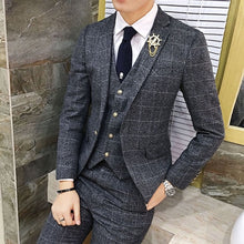 Load image into Gallery viewer, 3 Pieces Plaid Suit Male Slim Fit Gentleman  Wedding Suits for Men Formal Business Suit Tuxedo Grey Wine Red Green British style