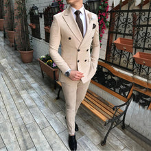 Load image into Gallery viewer, 2019 New Beige Men&#39;s Suit 2 Pieces Double-breasted Notch Lapel Flat Slim Fit Casual Tuxedos For Wedding(Blazer+Pants)