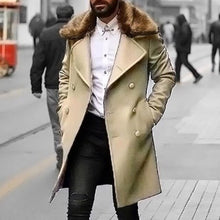 Load image into Gallery viewer, Men Wool Coat Winter Faux Fur Collar Warm Long Coats Men&#39;s Overcoat Trench Overcoat Fashion Vintage Army Green Long Jacket Man