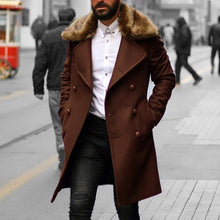 Load image into Gallery viewer, Men Wool Coat Winter Faux Fur Collar Warm Long Coats Men&#39;s Overcoat Trench Overcoat Fashion Vintage Army Green Long Jacket Man