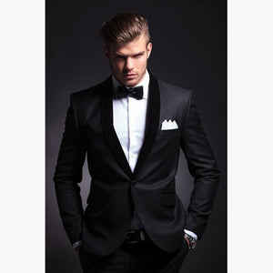 Mens Suits (Jacket+Pants) Classic Style Wedding Suit Slim Fit Groom Tuxedos Black Groomsman Suit Best Man Bridegroom 2 Pieces