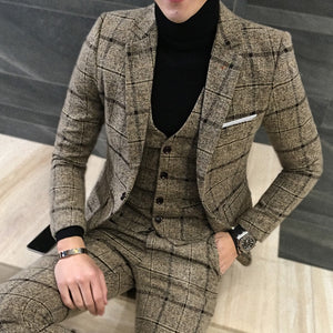 2 Piece Suits Men British Latest Coat Pant Designs Royal Blue Mens Suit Autumn Winter Thick Slim Fit Plaid Wedding Dress Tuxedos