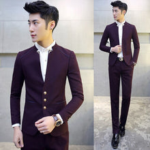 Load image into Gallery viewer, Men Suits Blazer with Pants  Mandarin Collar Tuxedo Slim Fit 3xl Men Suits Bridegroom Costume Homme Mariage  Navy Black Wine Red