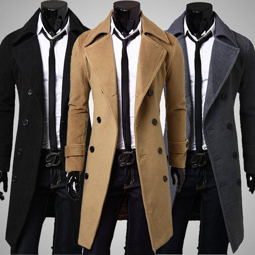 Aliexpress selling European style double breasted coat lengthened simple luxury wool coat male