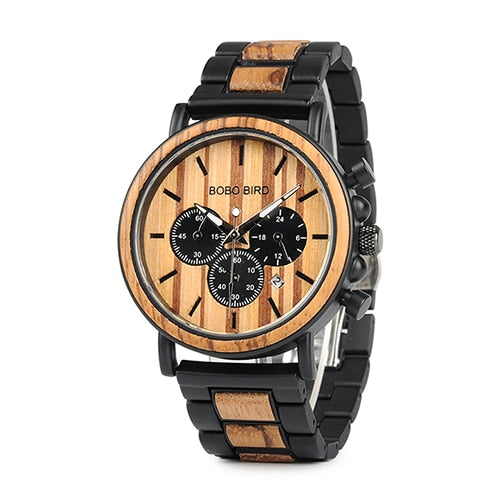 BOBO BIRD Business Men Watch Metal Wood Wristwatch Chronograph Date Display with Gift Box relogio masculino U-Q26