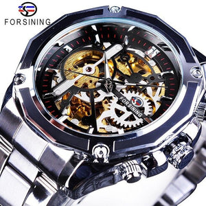 Forsining 2017 New Collection Transparent Case Golden Stainless Steel Skeleton Luxury Design Men Watch Top Brand Automatic Watch