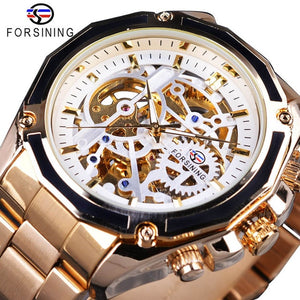 Forsining 2017 New Collection Transparent Case Golden Stainless Steel Skeleton Luxury Design Men Watch Top Brand Automatic Watch