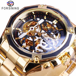 Forsining 2017 New Collection Transparent Case Golden Stainless Steel Skeleton Luxury Design Men Watch Top Brand Automatic Watch