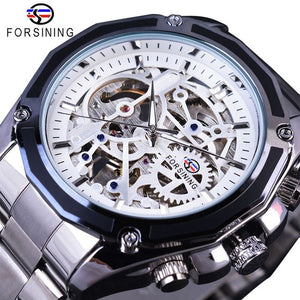 Forsining 2017 New Collection Transparent Case Golden Stainless Steel Skeleton Luxury Design Men Watch Top Brand Automatic Watch