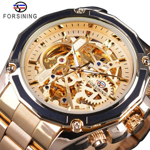 Forsining 2017 New Collection Transparent Case Golden Stainless Steel Skeleton Luxury Design Men Watch Top Brand Automatic Watch