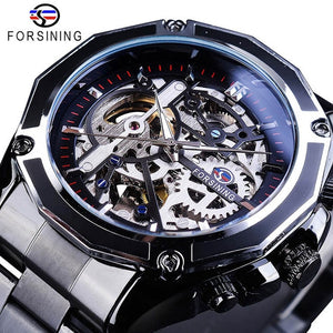 Forsining 2017 New Collection Transparent Case Golden Stainless Steel Skeleton Luxury Design Men Watch Top Brand Automatic Watch