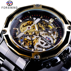 Forsining 2017 New Collection Transparent Case Golden Stainless Steel Skeleton Luxury Design Men Watch Top Brand Automatic Watch