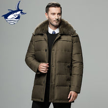 Load image into Gallery viewer, Brand men&#39;s winter jacket Russia long coat hat fur collar thick windproof waterproof 90% white duck down jacket men -30 degree