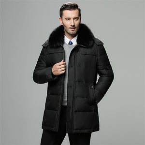 Brand men's winter jacket Russia long coat hat fur collar thick windproof waterproof 90% white duck down jacket men -30 degree