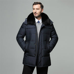 Brand men's winter jacket Russia long coat hat fur collar thick windproof waterproof 90% white duck down jacket men -30 degree