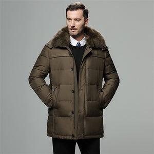 Brand men's winter jacket Russia long coat hat fur collar thick windproof waterproof 90% white duck down jacket men -30 degree