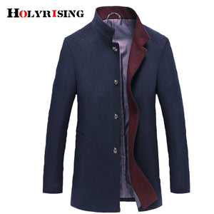 Holyrising Men Abrigo Hombre Wool Stand Collar Male Peacoat Single Breasted Woolen Coats Warm Wool & Blends Man Overcoat 18569-5