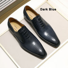 Load image into Gallery viewer, 2019 New Genuine Leather Men&#39;s Dress Shoes Handmade Office Business Wedding Blue Black Luxury Lace Up Formal Oxfords Mens Shoes