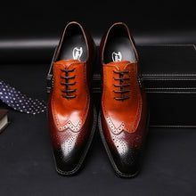 Load image into Gallery viewer, Luxury classic mens brogue oxfords dress shoes genuine cow leather brown pointed toe lace up male formal footwear wedding party