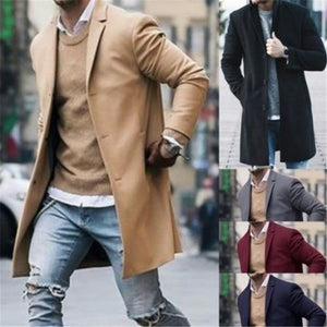 2019 Men Wool Coat Winter Trench Coat Outwear Overcoat Long Sleeve Button Up Jacket  Peacoat Long Overcoat Tops