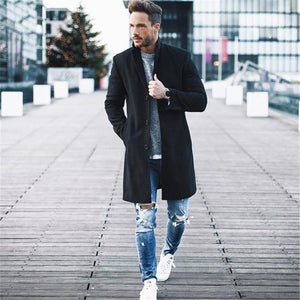 2019 Men Wool Coat Winter Trench Coat Outwear Overcoat Long Sleeve Button Up Jacket  Peacoat Long Overcoat Tops