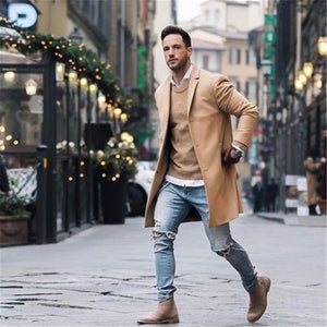 2019 Men Wool Coat Winter Trench Coat Outwear Overcoat Long Sleeve Button Up Jacket  Peacoat Long Overcoat Tops