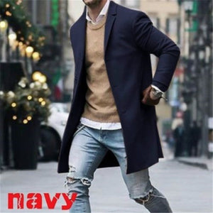 2019 Men Wool Coat Winter Trench Coat Outwear Overcoat Long Sleeve Button Up Jacket  Peacoat Long Overcoat Tops