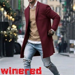 2019 Men Wool Coat Winter Trench Coat Outwear Overcoat Long Sleeve Button Up Jacket  Peacoat Long Overcoat Tops