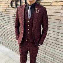 Load image into Gallery viewer, 3 Pieces Mens Suit With Pants Teros Wedding Prom Suits for Men Red Blue Floral Jacquard Slim Fit Tuxedo 2019 Garnitur Meski