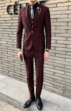 Load image into Gallery viewer, 3 Pieces Mens Suit With Pants Teros Wedding Prom Suits for Men Red Blue Floral Jacquard Slim Fit Tuxedo 2019 Garnitur Meski